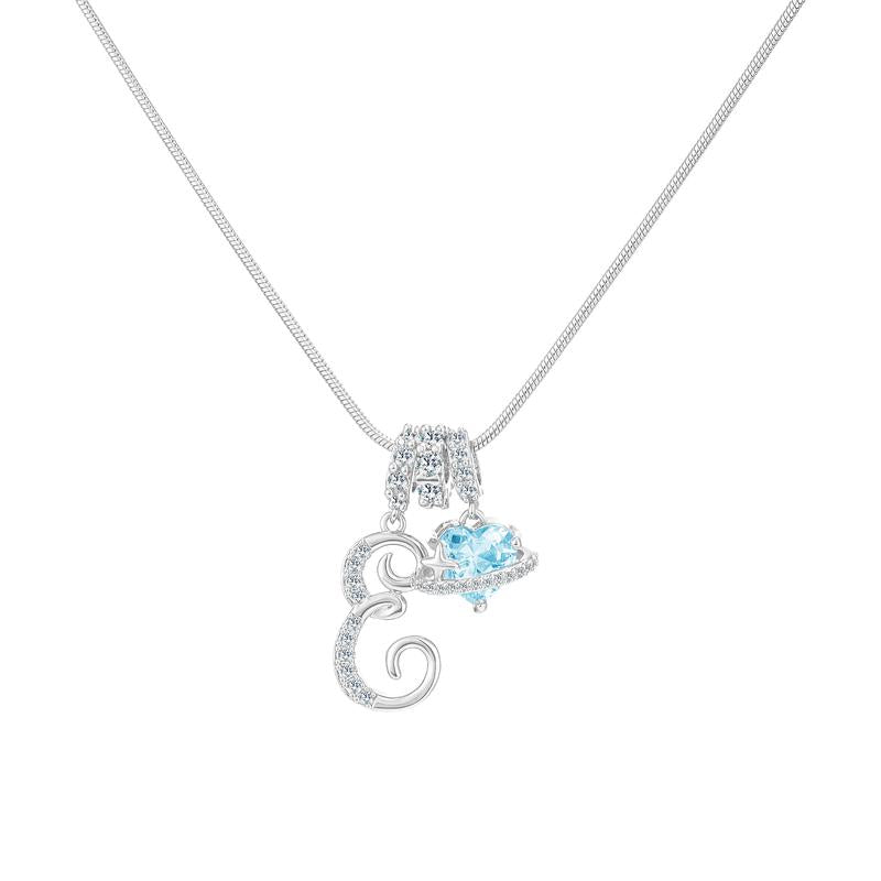 Personalized Initial & Heart Crystal Necklace - Silver
