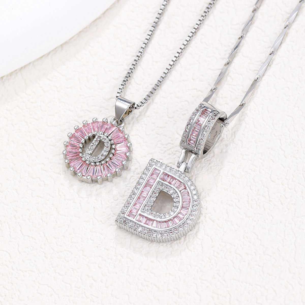 2-Pack Pink CZ Initial Necklaces