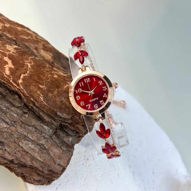 Elegant Sparkling Leaf Bracelet Watch