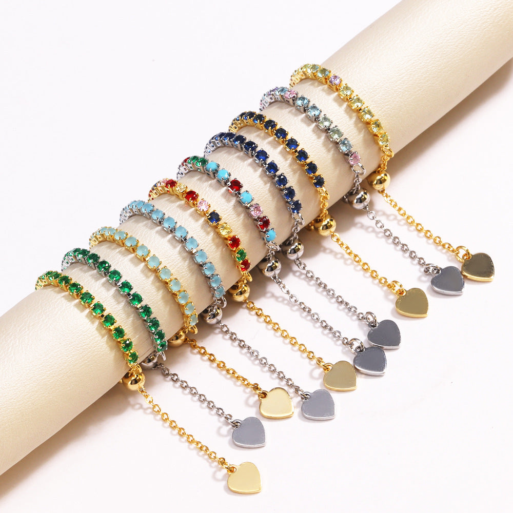 Adjustable Square Colorful CZ Tennis Chain Slider Ring