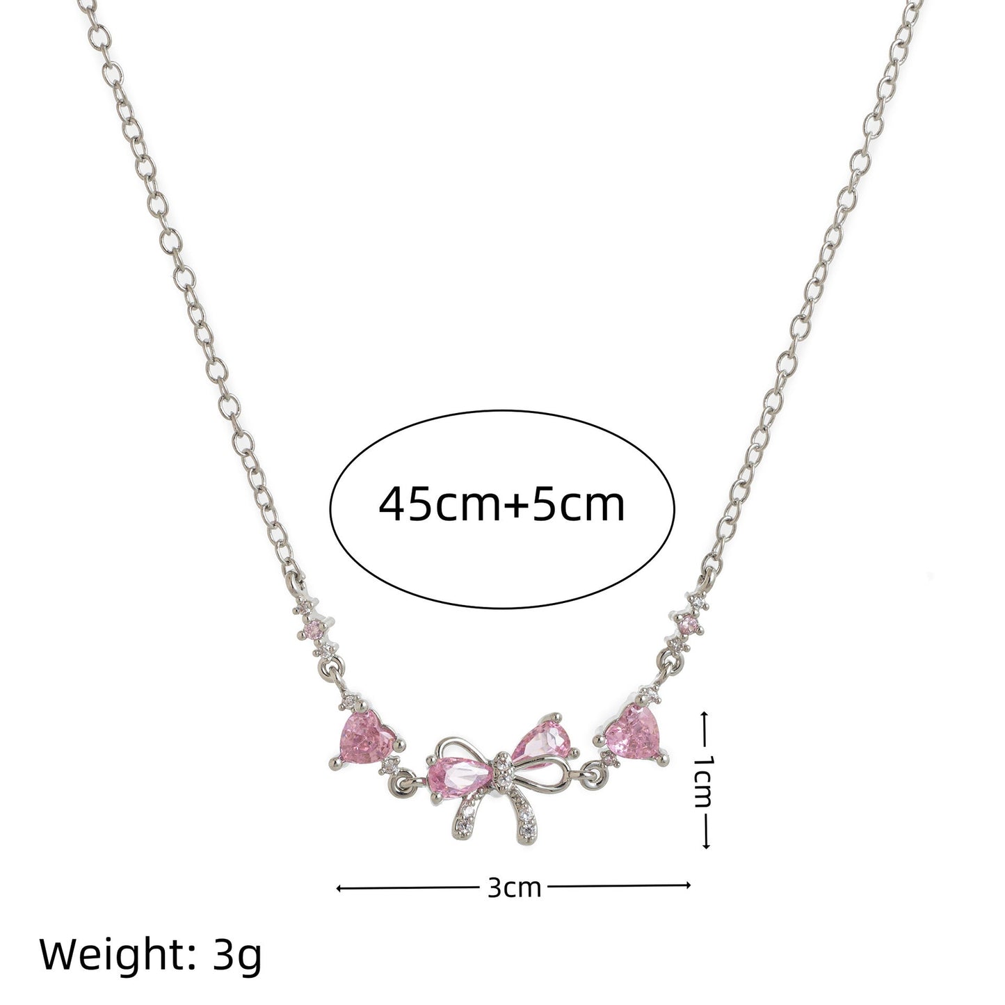 Dainty Pink Bow Crystal Necklace