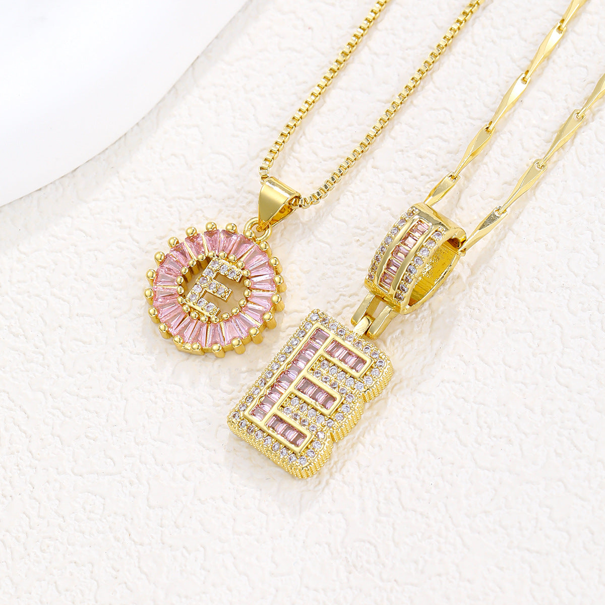 2-Pack Pink CZ Initial Necklaces