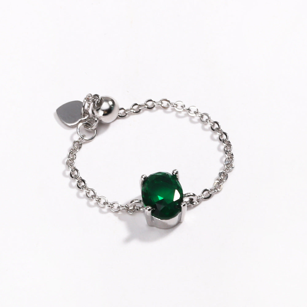 Adjustable Oval Colorful CZ Chain Slider Ring