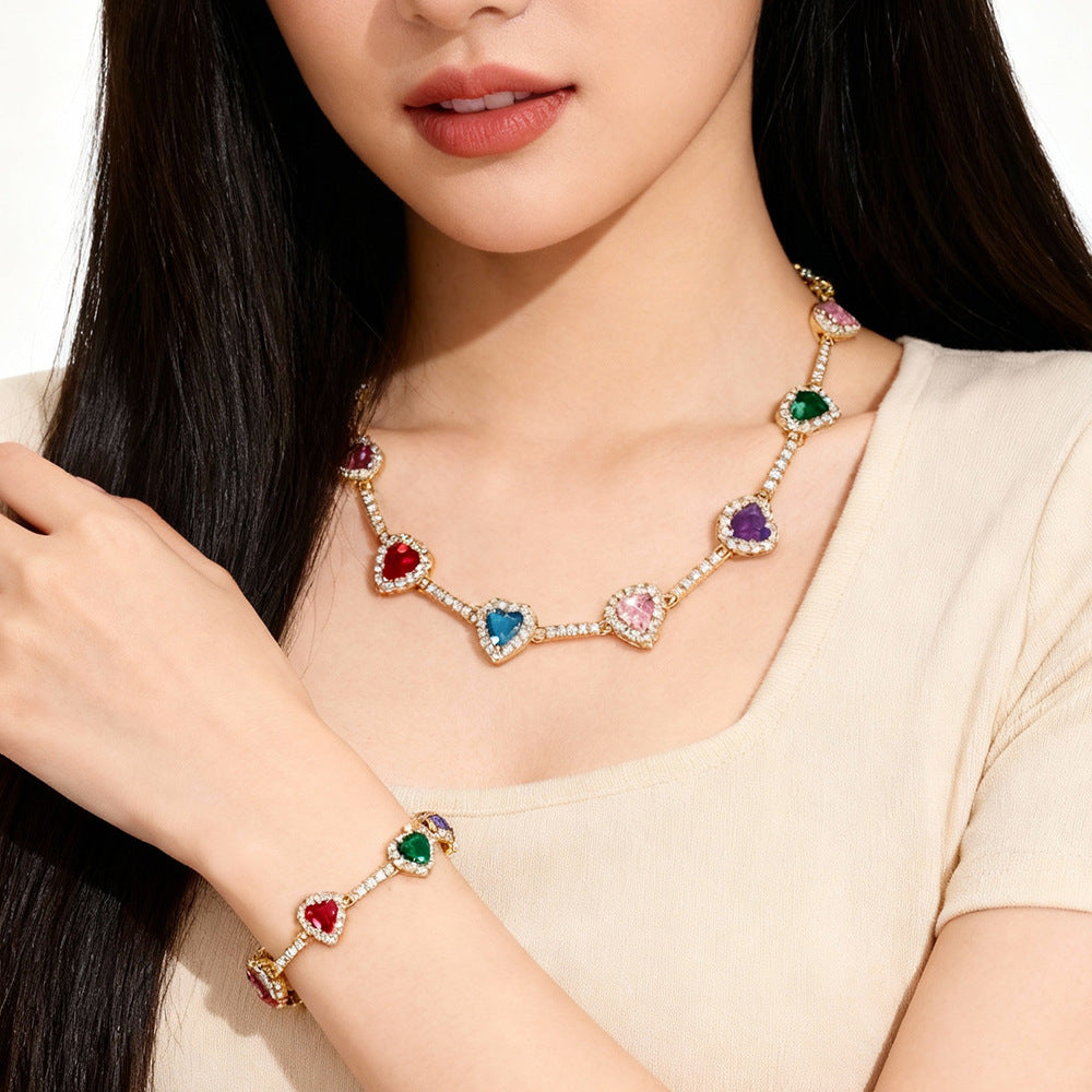 Colorful Heart Crystal Zirconia Necklace