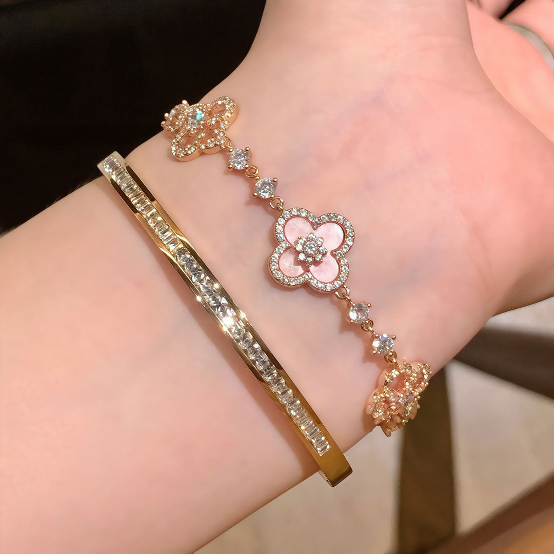 Dainty Pink Clover Lucky Jewelry Set