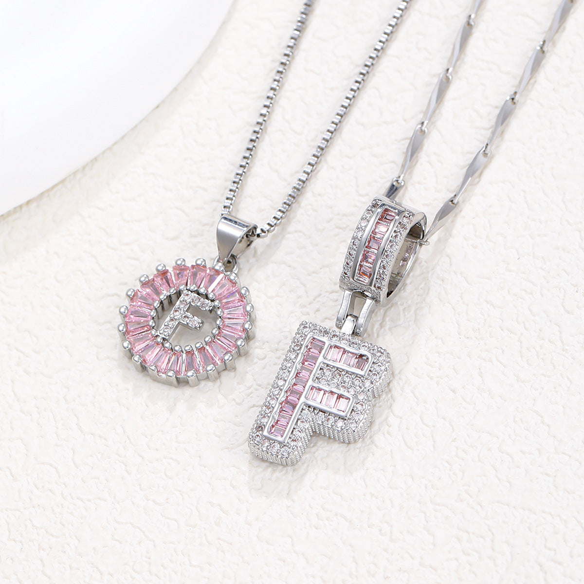 2-Pack Pink CZ Initial Necklaces
