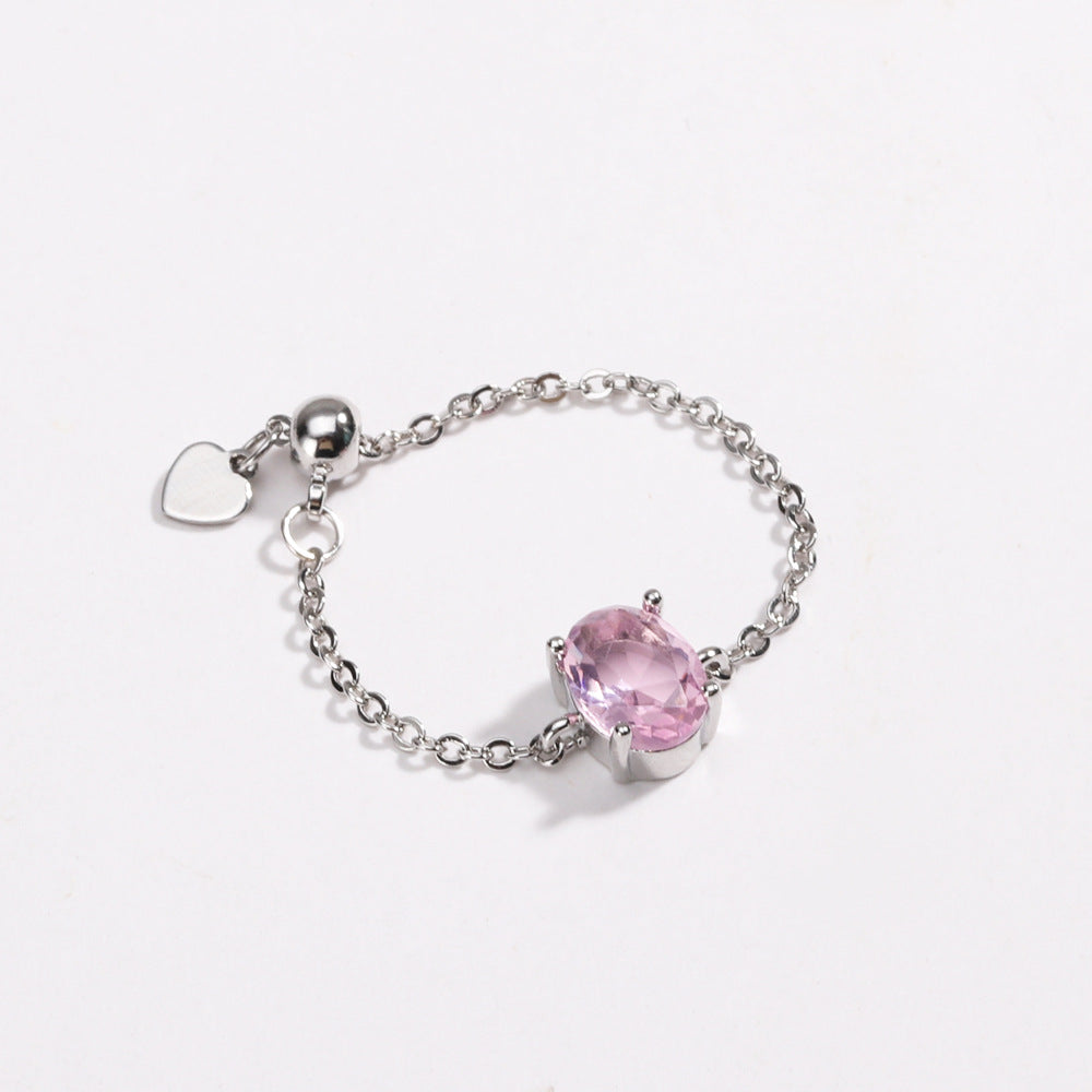 Adjustable Oval Colorful CZ Chain Slider Ring