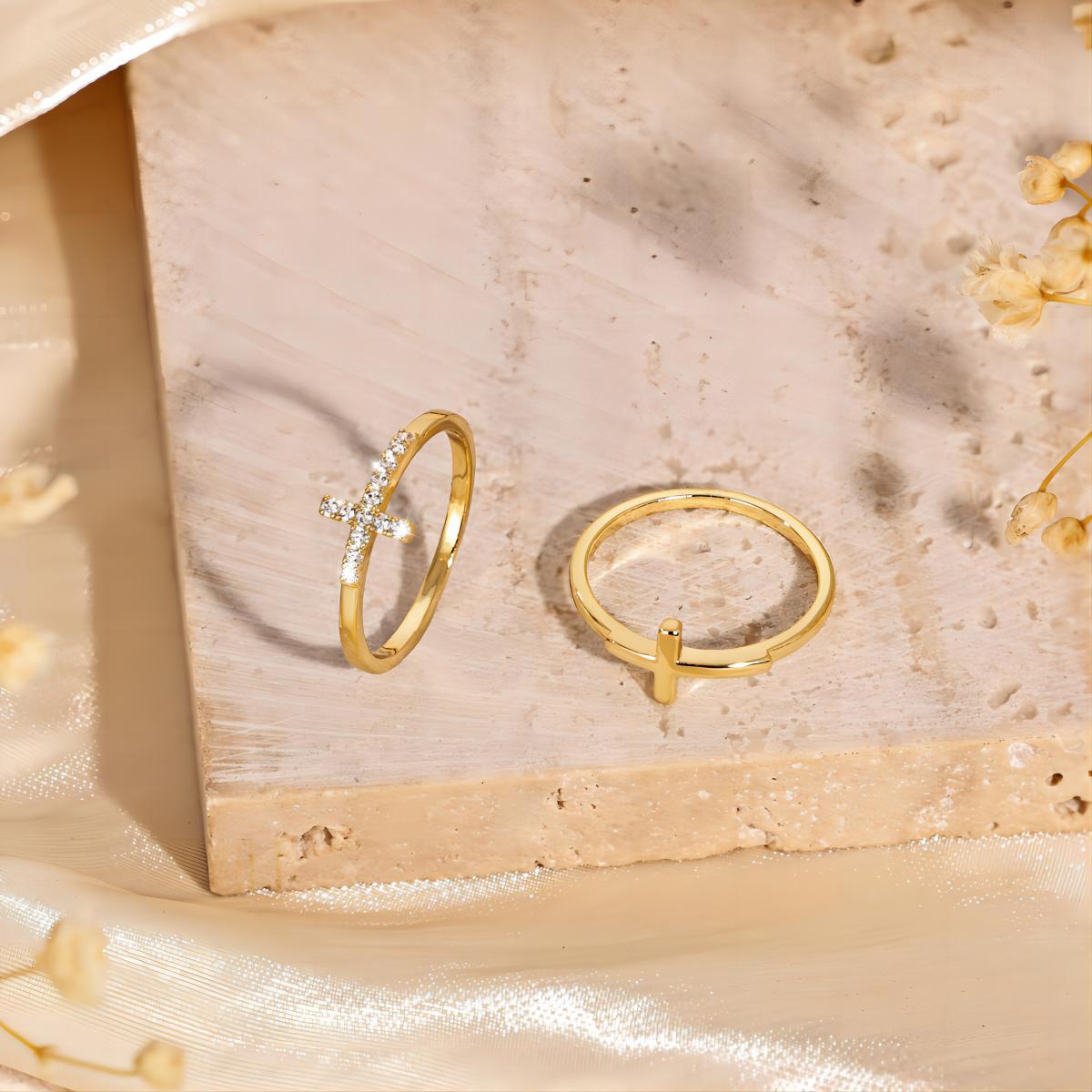 Stackable Thin Cross Ring Set
