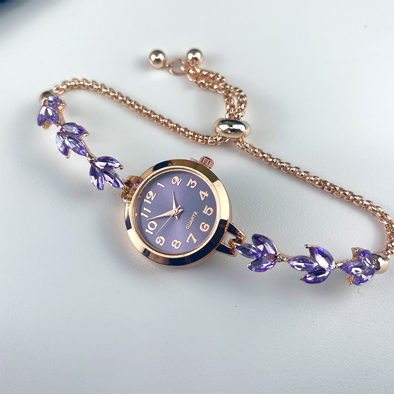 Elegant Sparkling Leaf Bracelet Watch