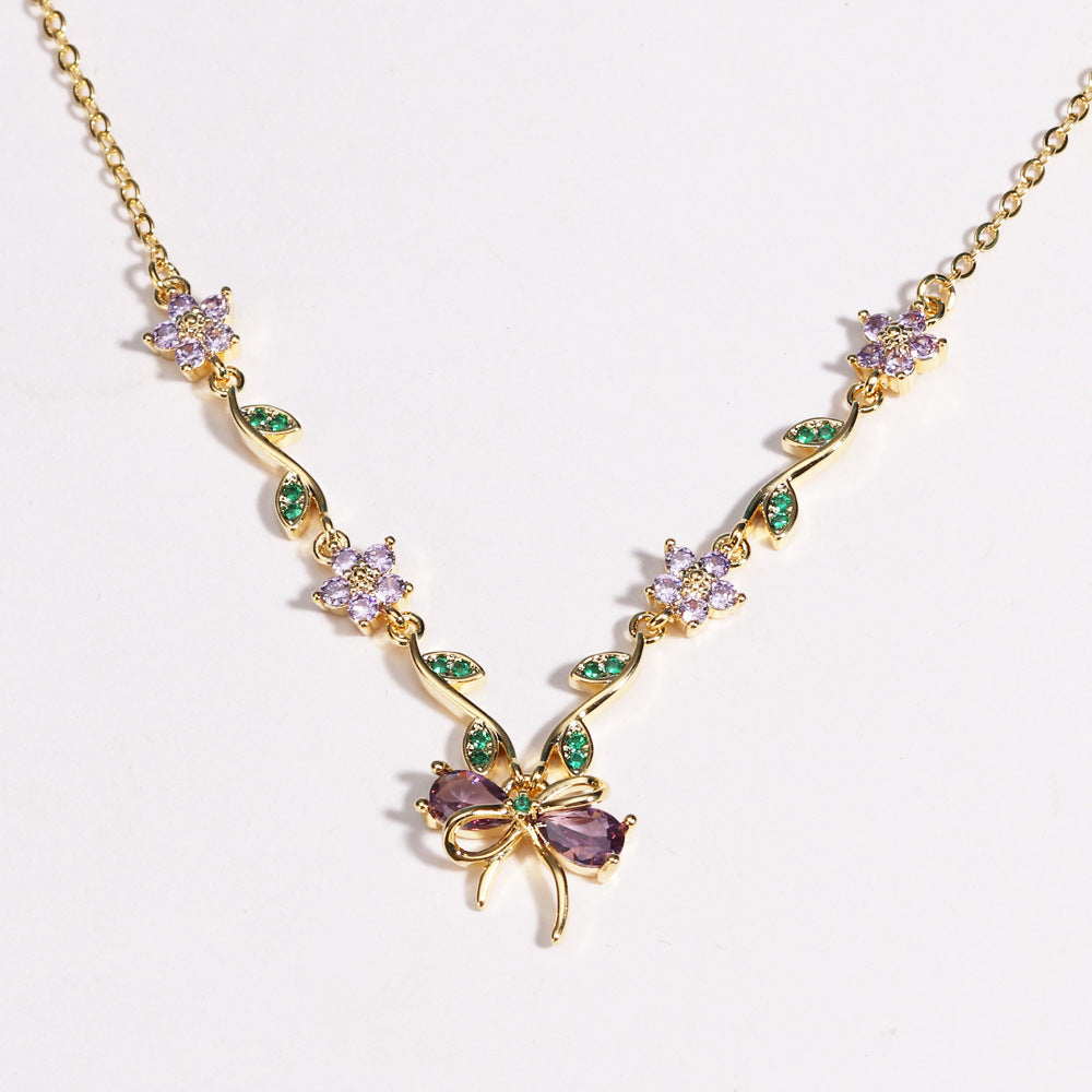 Sweet Crystal Bow Necklace