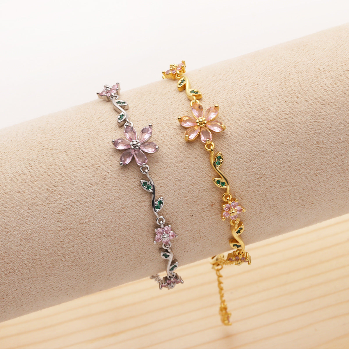 Sweet Pink Blossom Crystal Bracelet