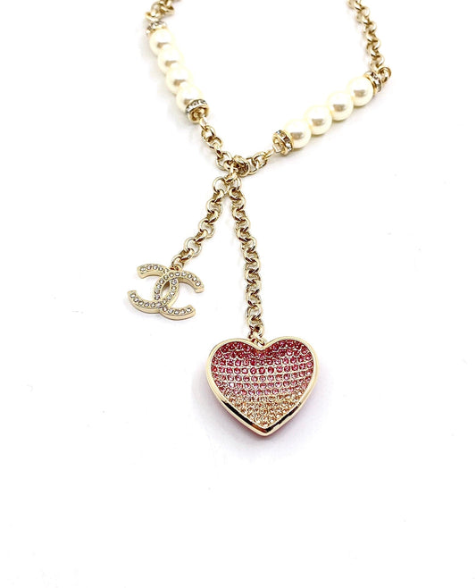 18K  Chanel Pink Heart Diamonds Necklace