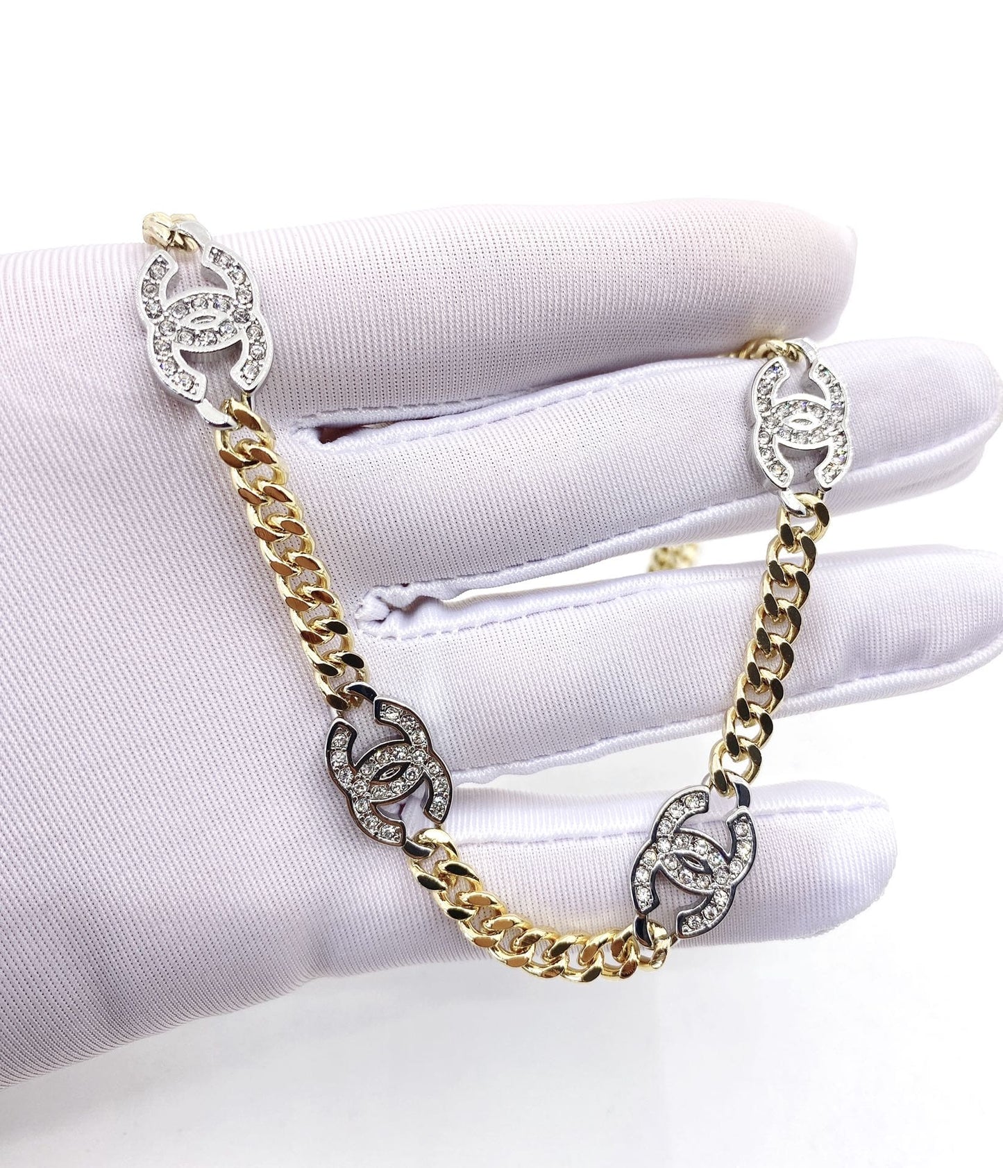 18K Crystal  Chanel Chain Link Necklace