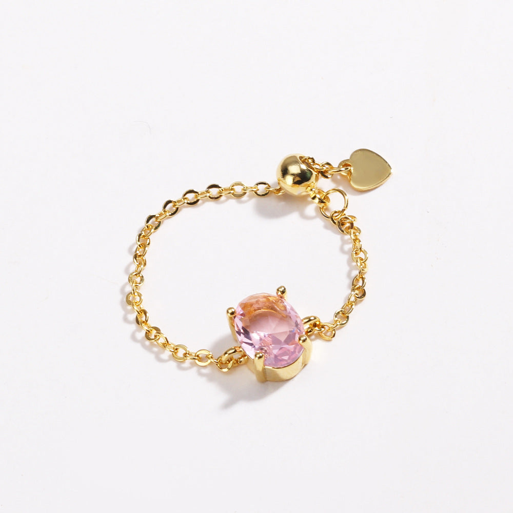 Adjustable Oval Colorful CZ Chain Slider Ring