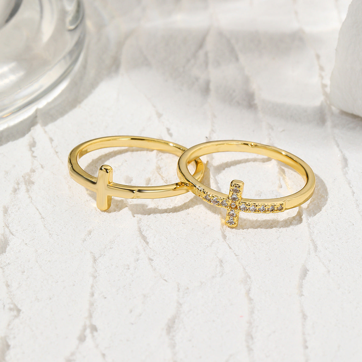 Stackable Thin Cross Ring Set