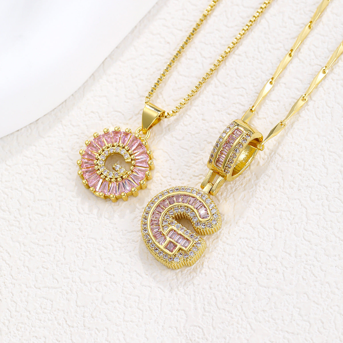 2-Pack Pink CZ Initial Necklaces