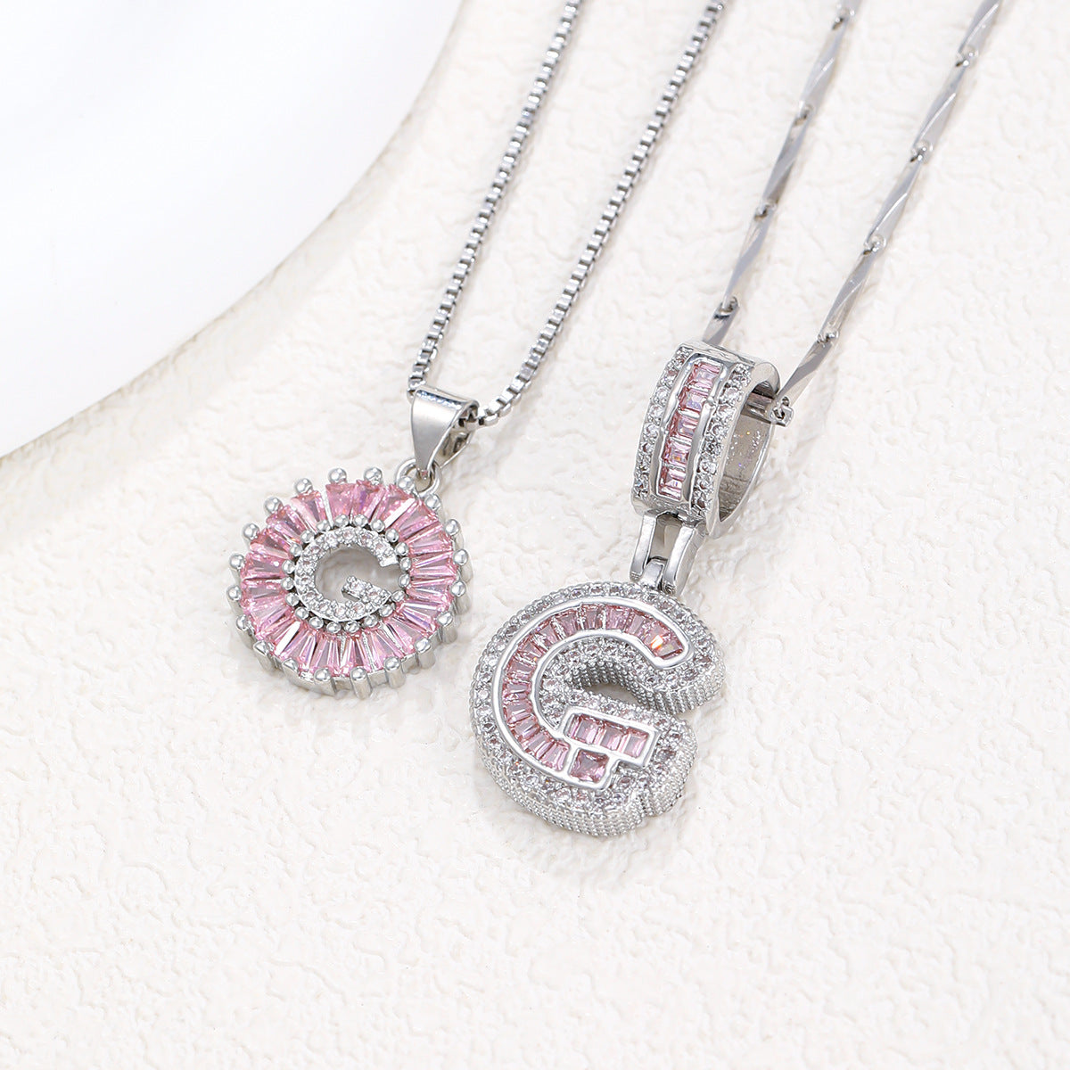 2-Pack Pink CZ Initial Necklaces