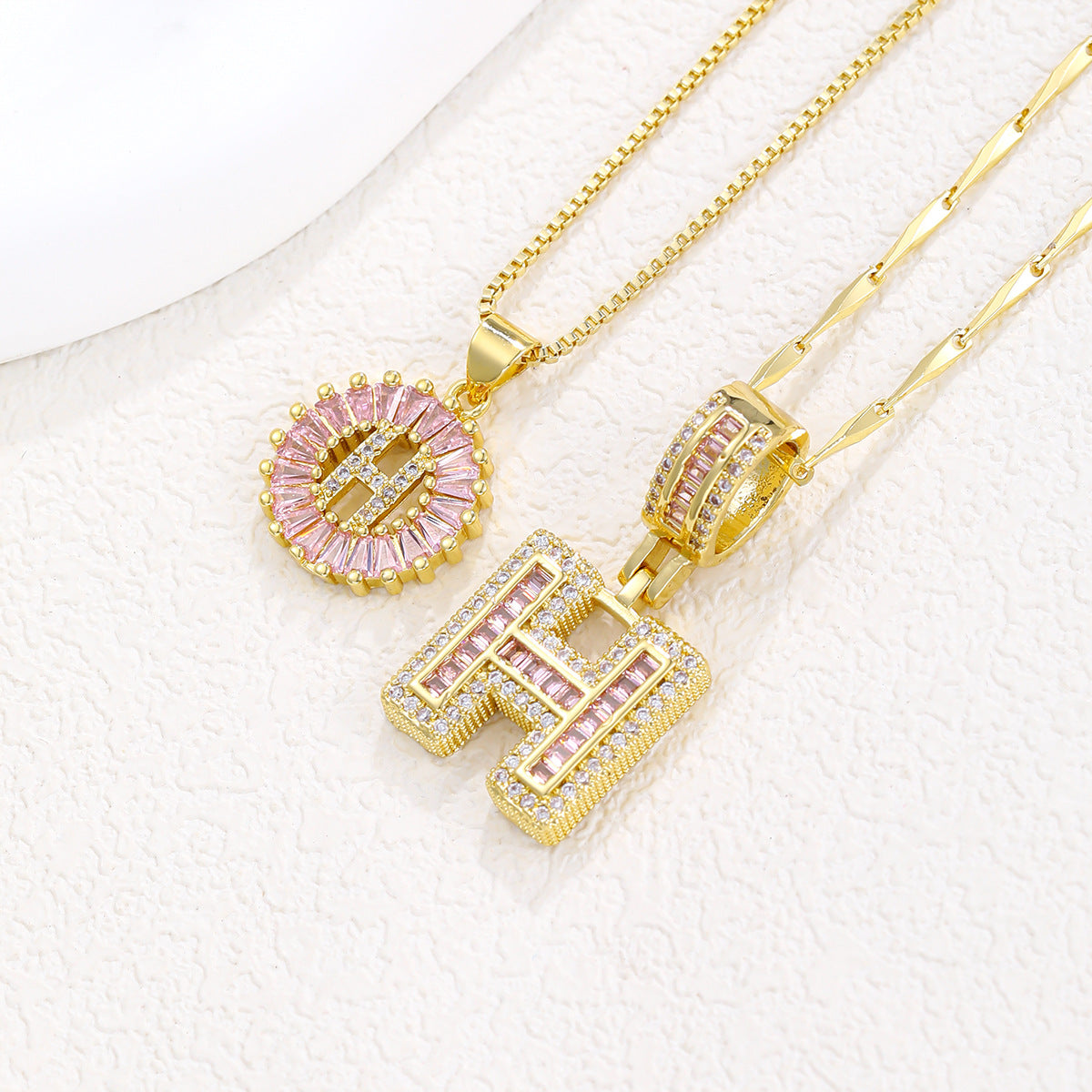 2-Pack Pink CZ Initial Necklaces