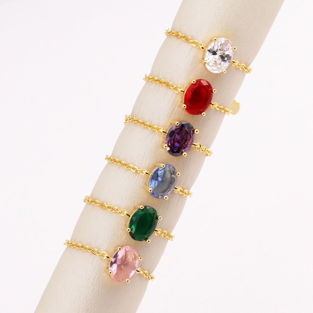 Adjustable Oval Colorful CZ Chain Slider Ring