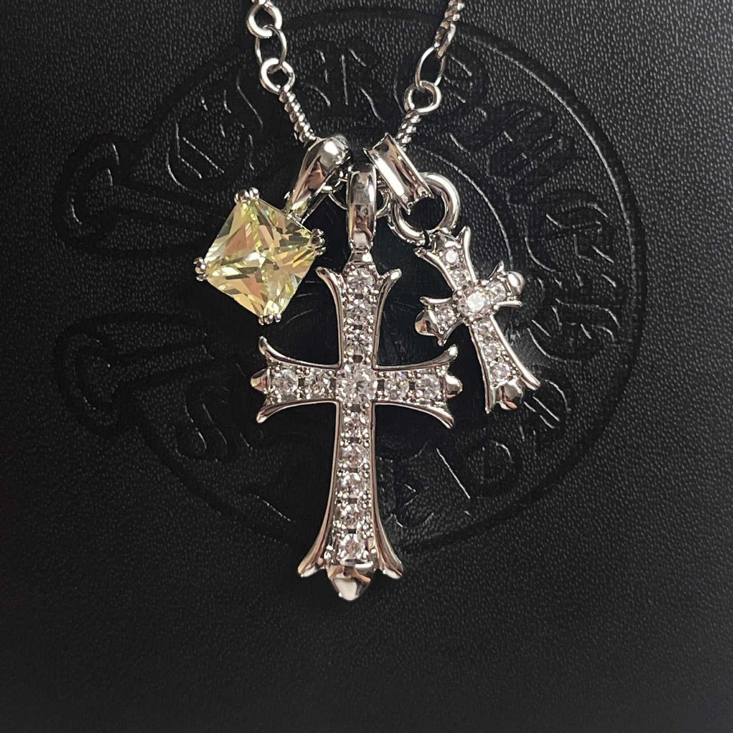 White Gold-Plated Cross Pendant Necklace