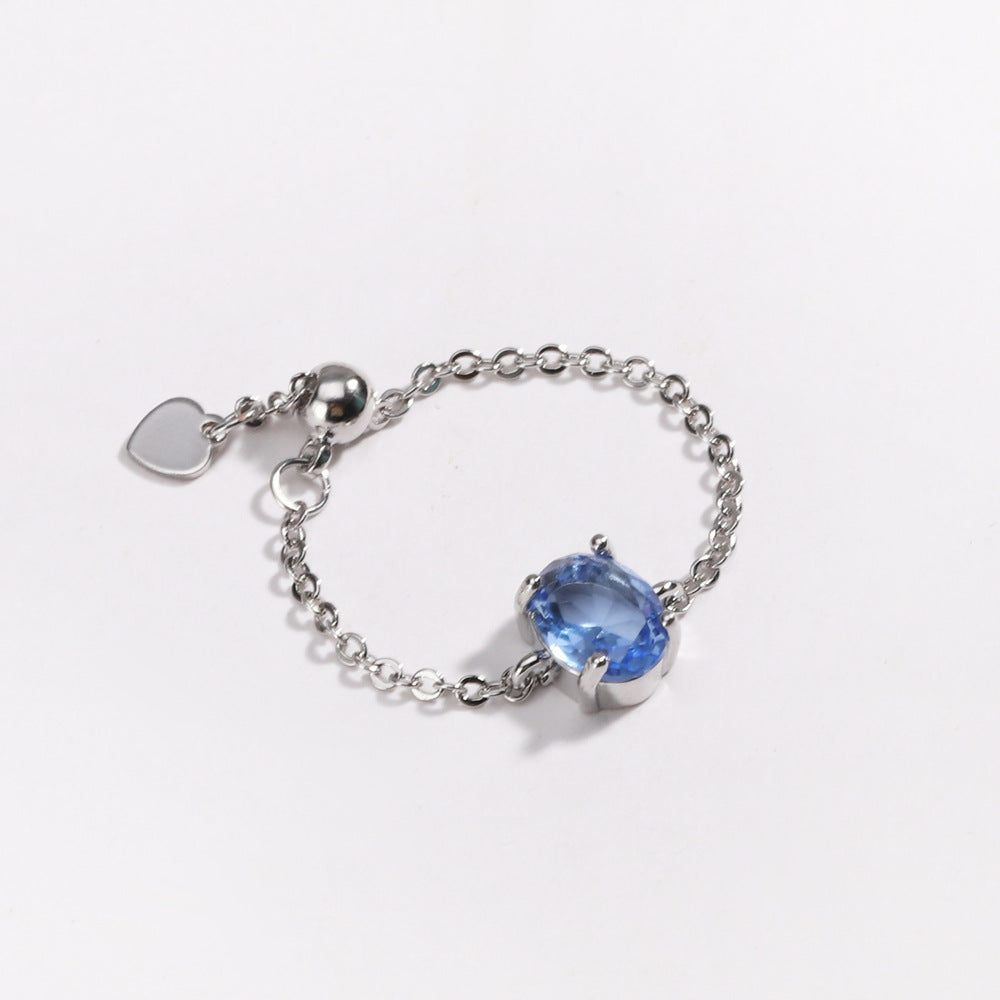 Adjustable Oval Colorful CZ Chain Slider Ring