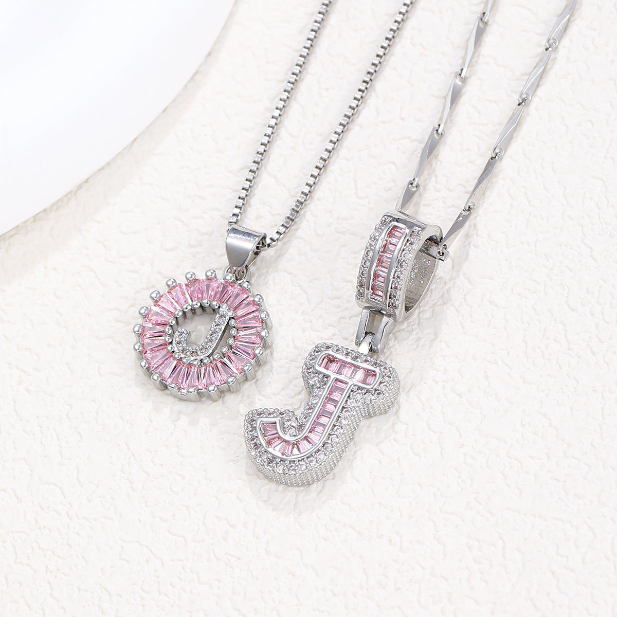 2-Pack Pink CZ Initial Necklaces