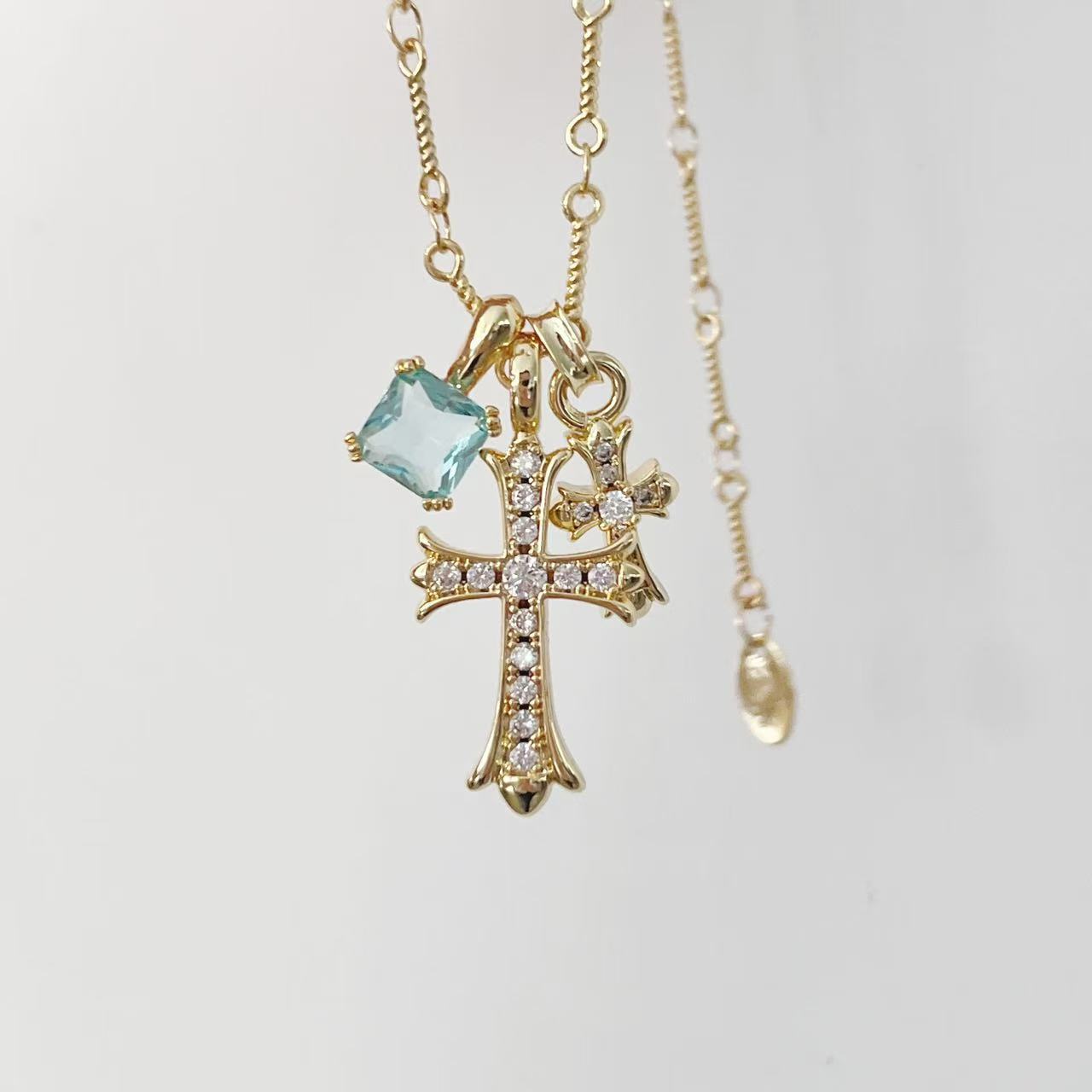 White Gold-Plated Cross Pendant Necklace