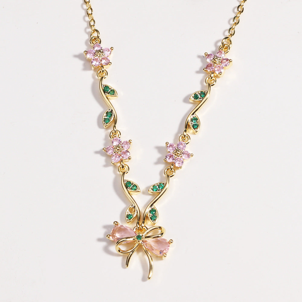 Sweet Crystal Bow Necklace