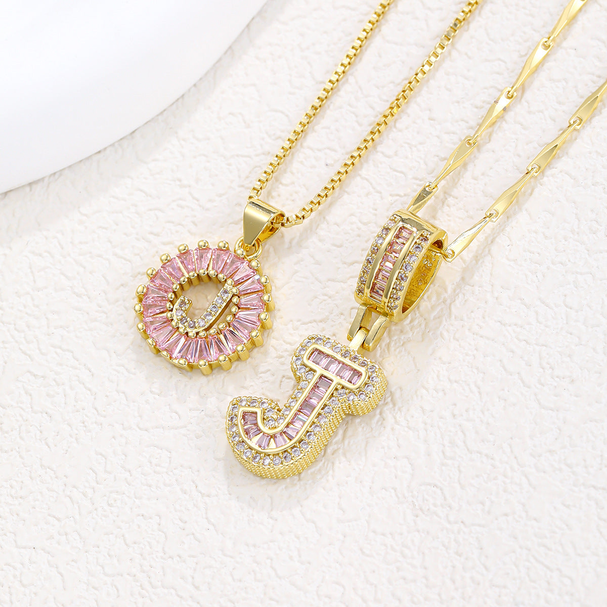 2-Pack Pink CZ Initial Necklaces