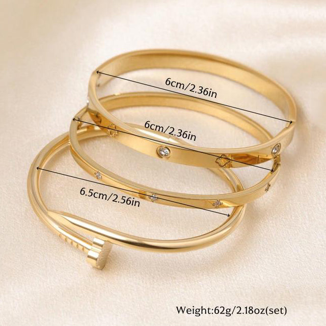 Waterproof & Tarnish-Free 3-Piece Stackable Bangle Set