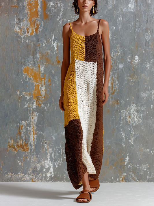 Beatrice | Vestito maxi colorblock con bretelle sottili