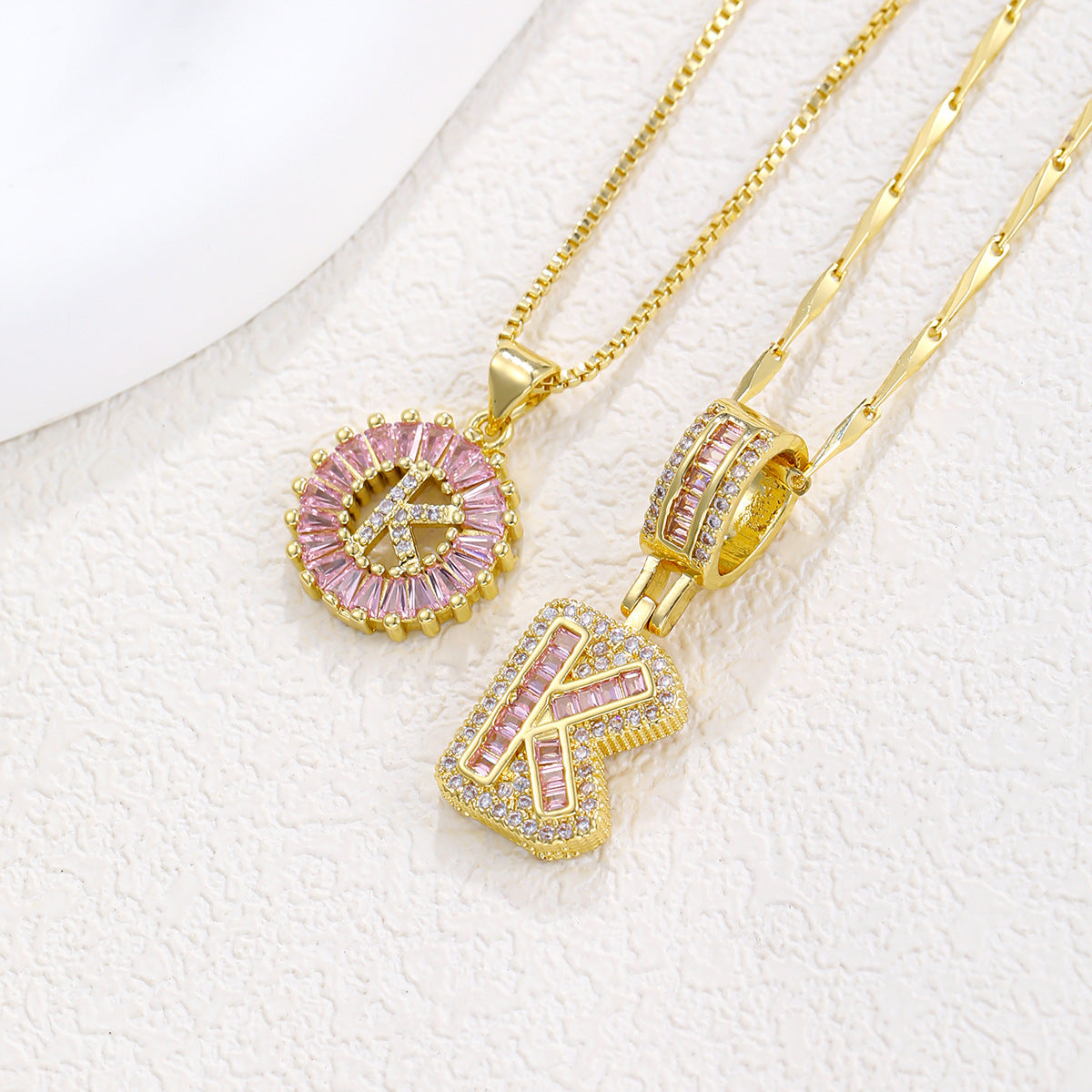 2-Pack Pink CZ Initial Necklaces