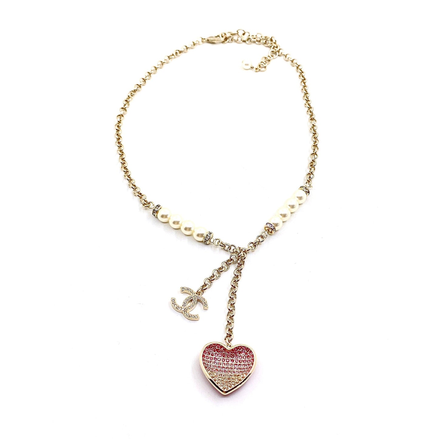18K  Chanel Pink Heart Diamonds Necklace