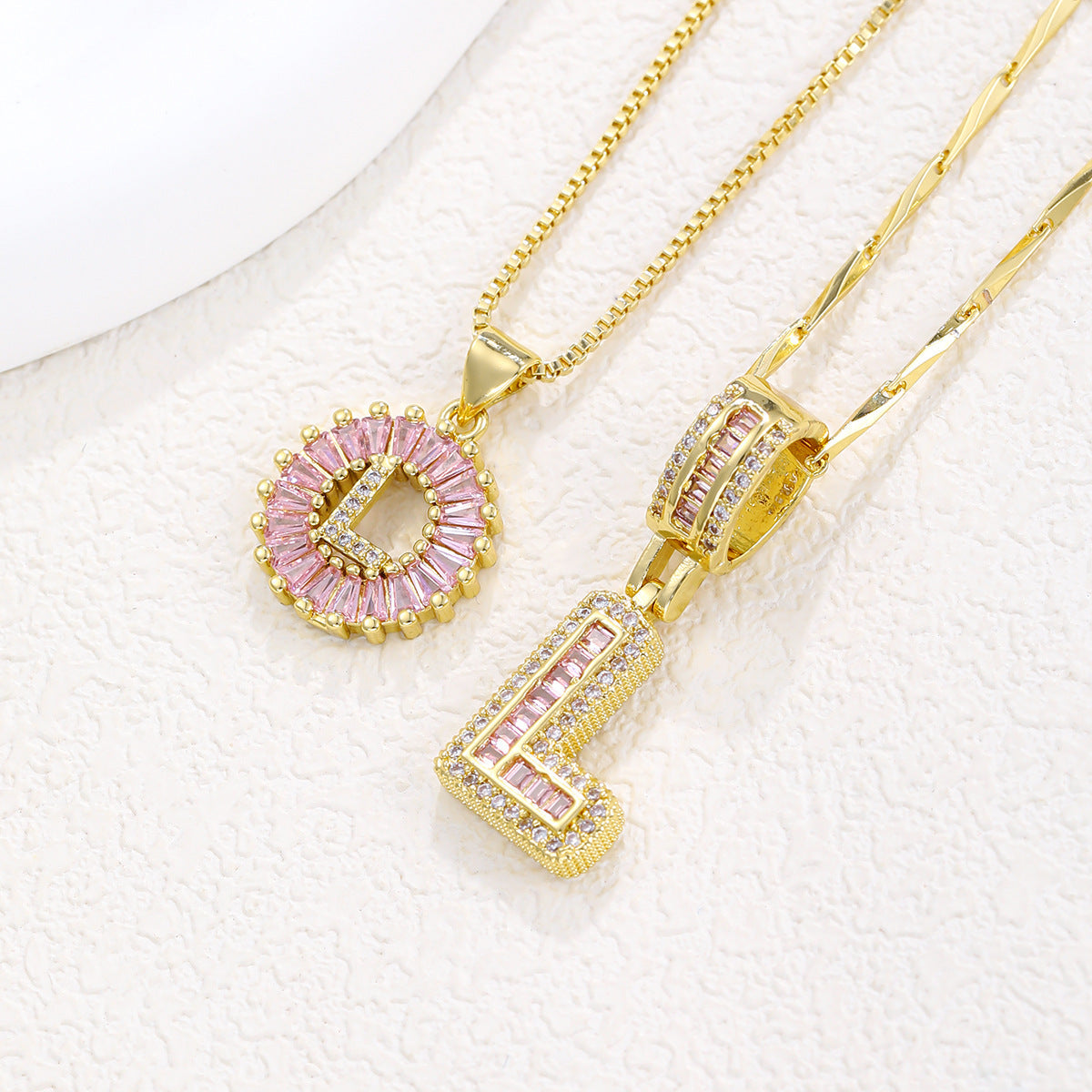 2-Pack Pink CZ Initial Necklaces