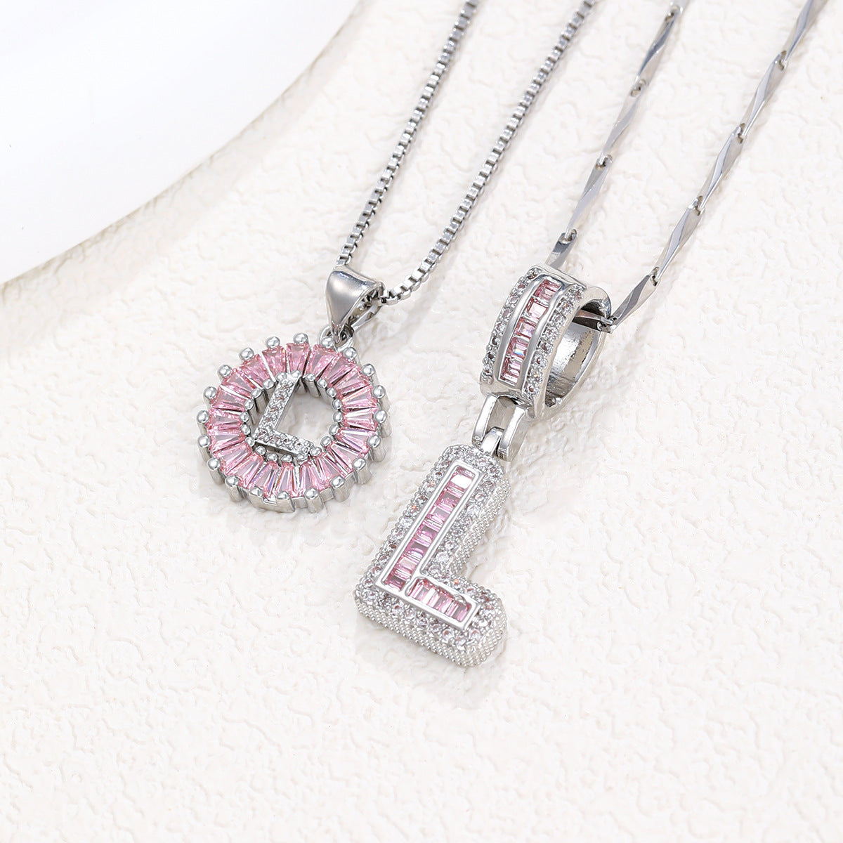 2-Pack Pink CZ Initial Necklaces