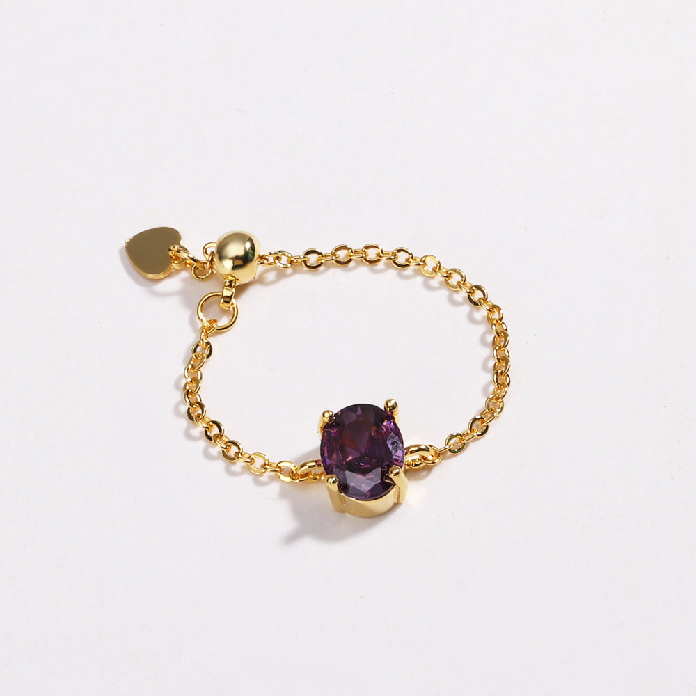 Adjustable Oval Colorful CZ Chain Slider Ring