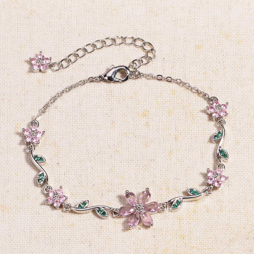 Sweet Pink Blossom Crystal Bracelet
