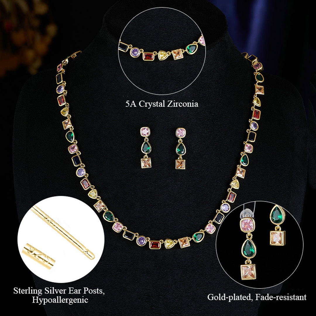 Colorful Geometric Crystal Zirconia Necklace
