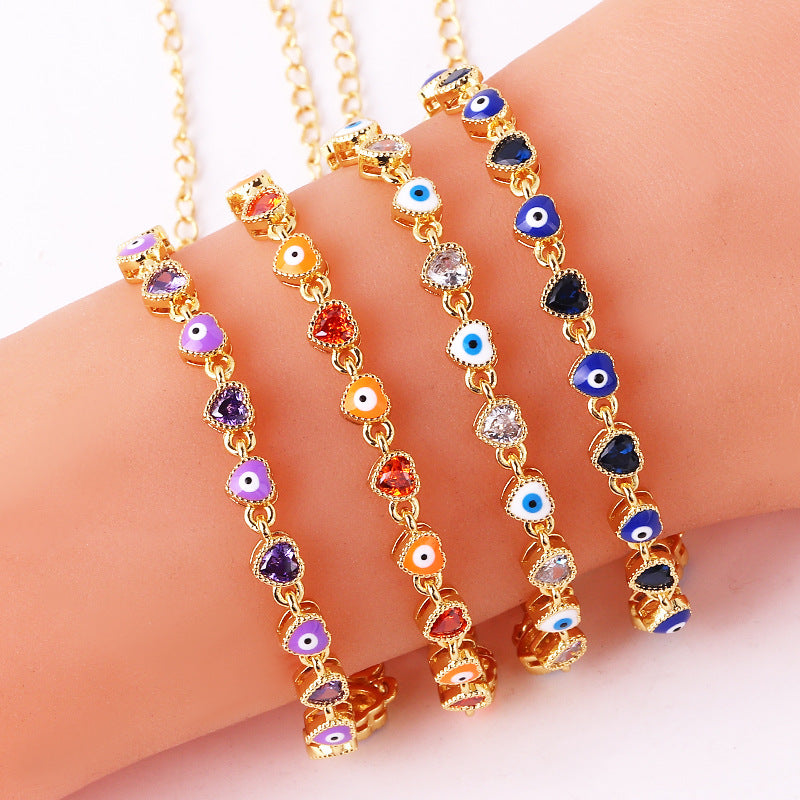 Lucky Protection Amulet Heart Evil Eye Colorful Gema Bracelet