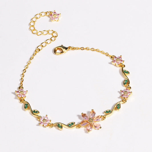 Sweet Pink Blossom Crystal Bracelet
