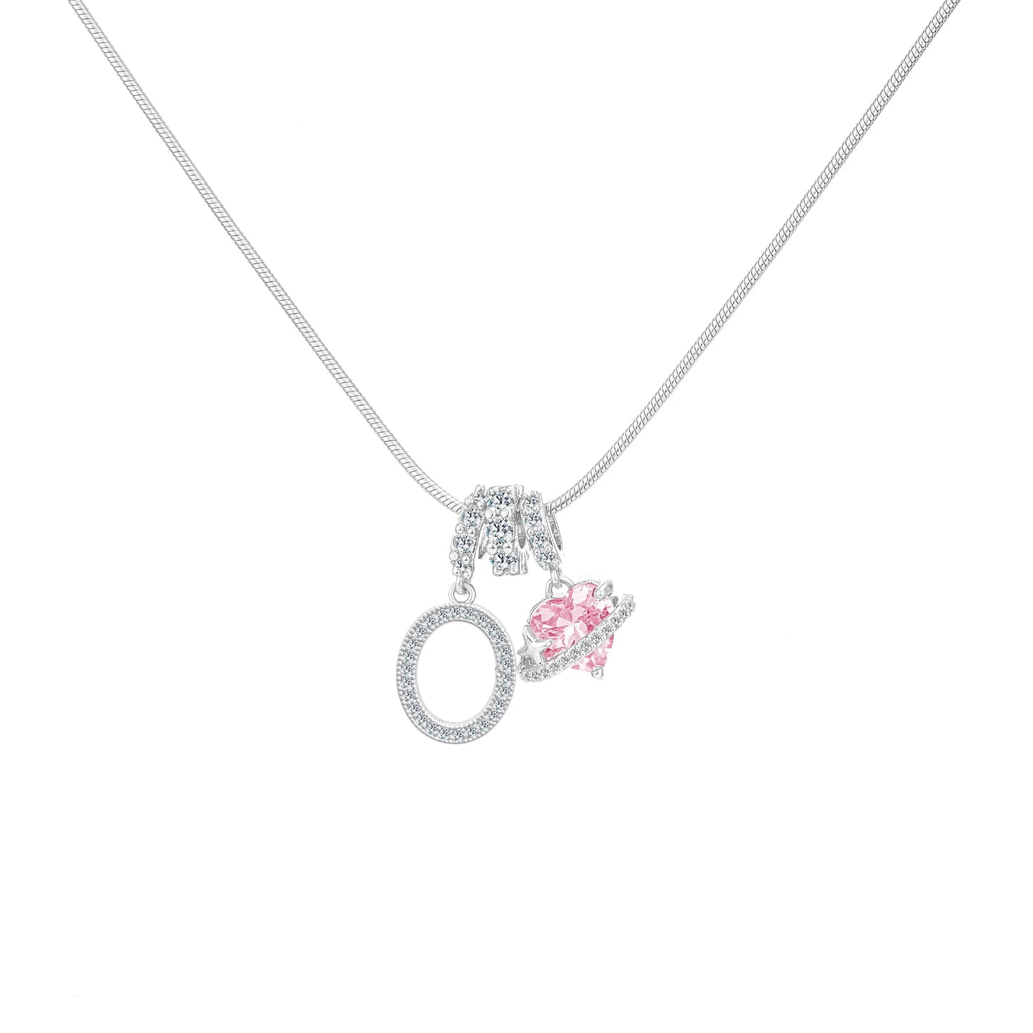 Shimmering Initial & Pink Heart Pendant Necklace