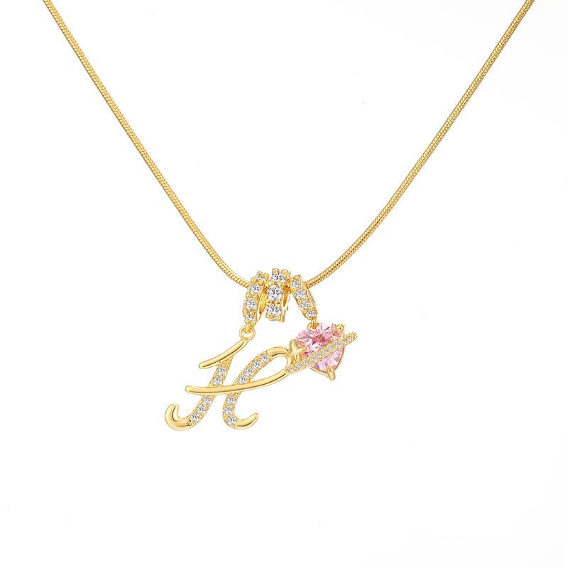 Initial & Heart Zircon Necklace ¨C Gold