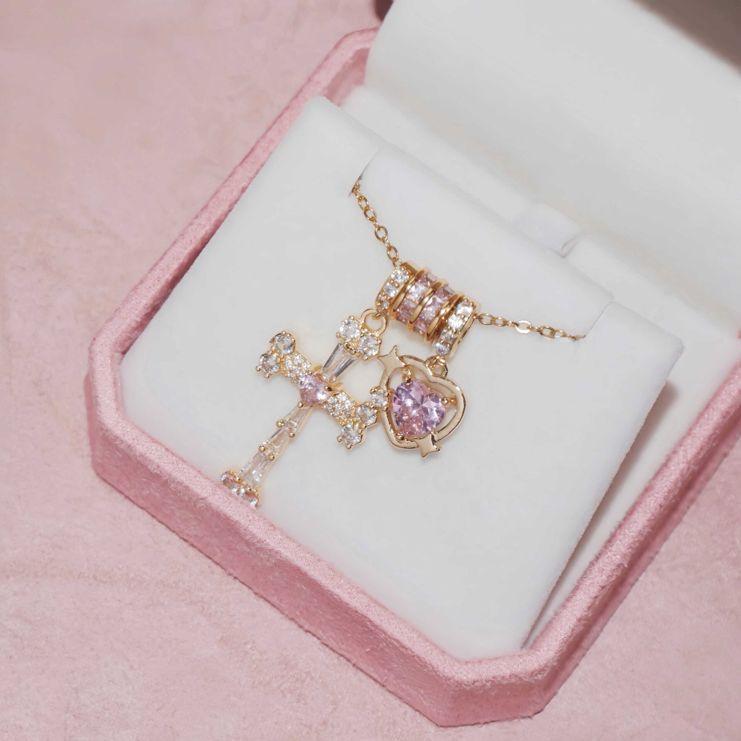 Crystal Cross & Heart Necklace