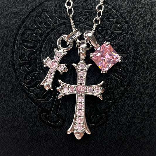 White Gold-Plated Cross Pendant Necklace