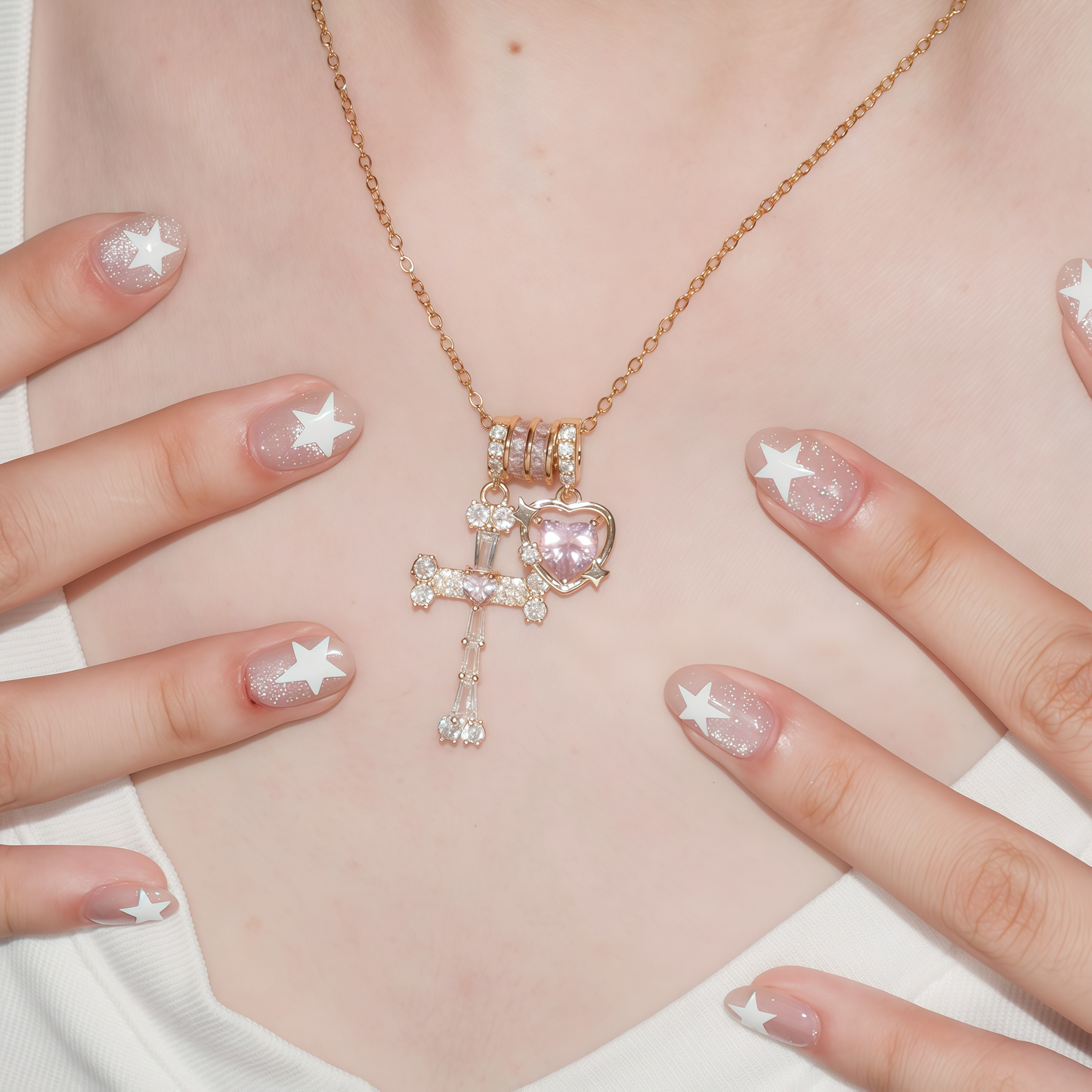 Crystal Cross & Heart Necklace