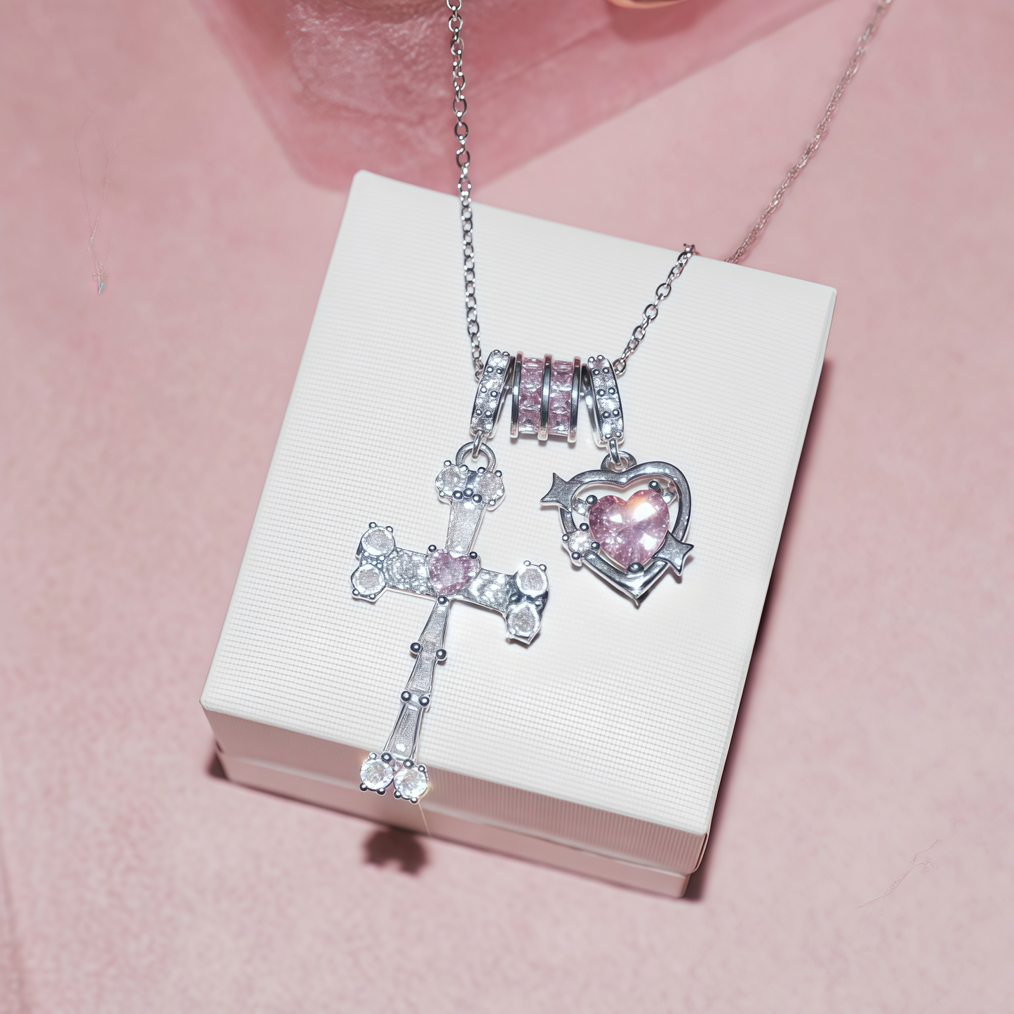 Crystal Cross & Heart Necklace
