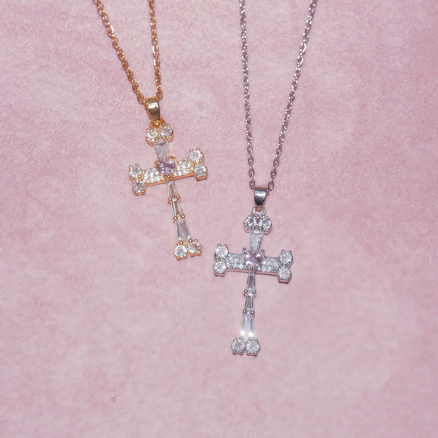 Crystal Cross & Heart Necklace