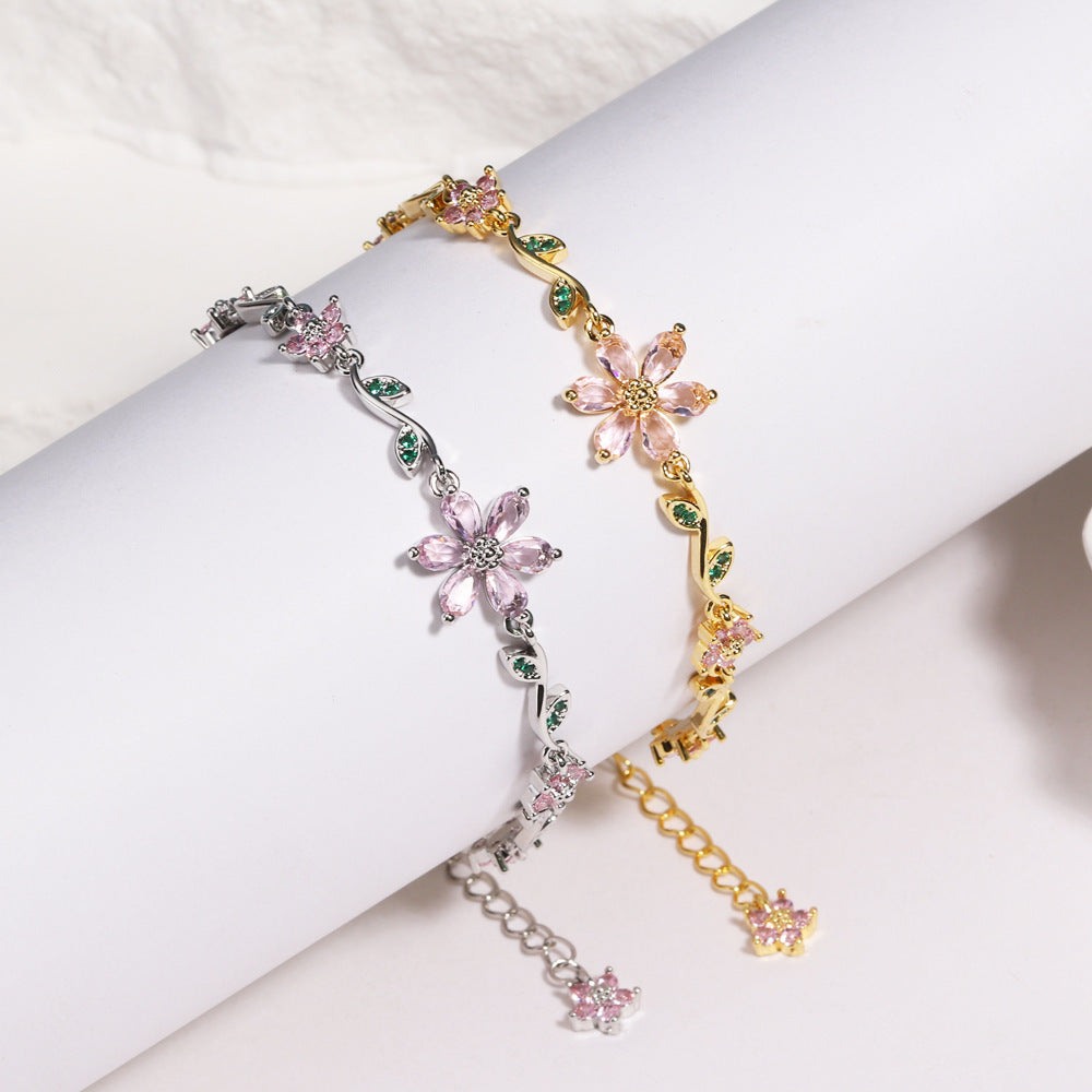 Sweet Pink Blossom Crystal Bracelet