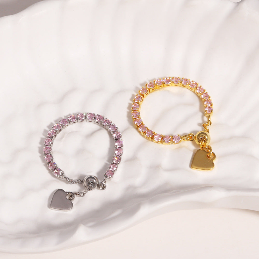 Adjustable Square Colorful CZ Tennis Chain Slider Ring