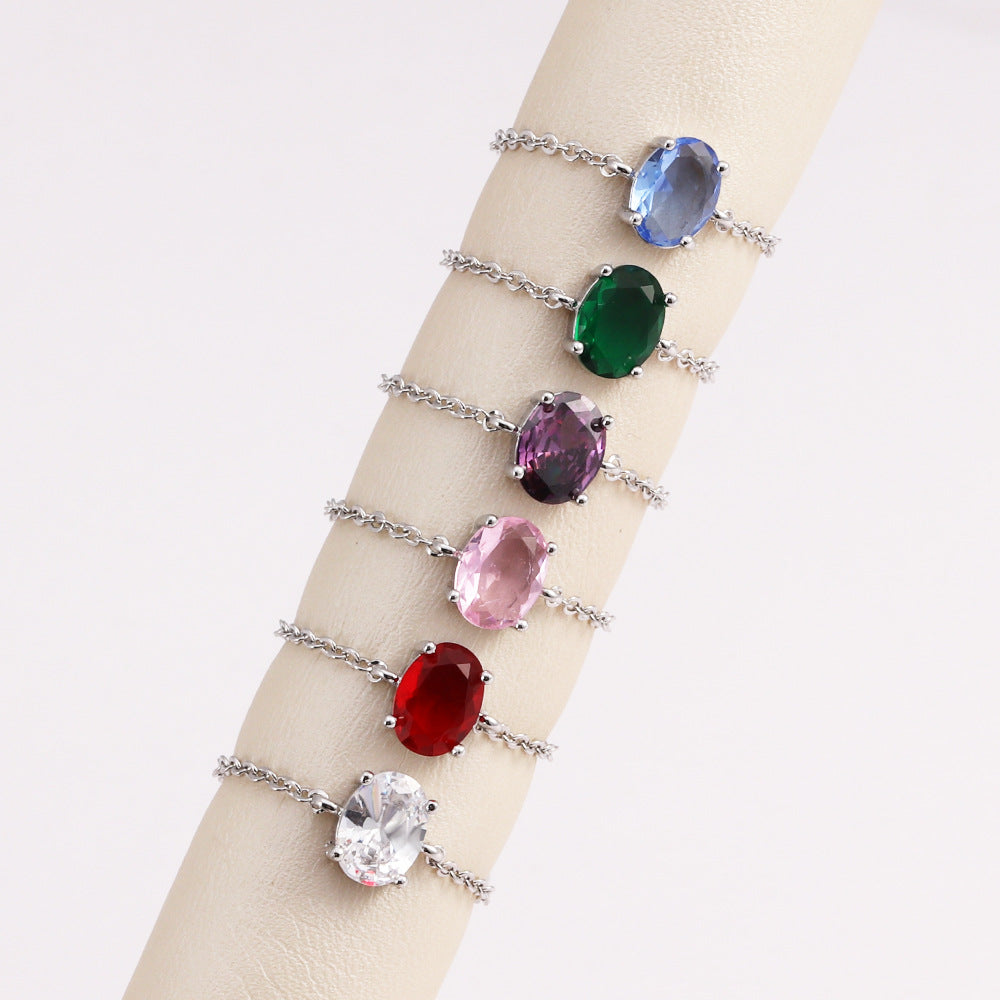 Adjustable Oval Colorful CZ Chain Slider Ring